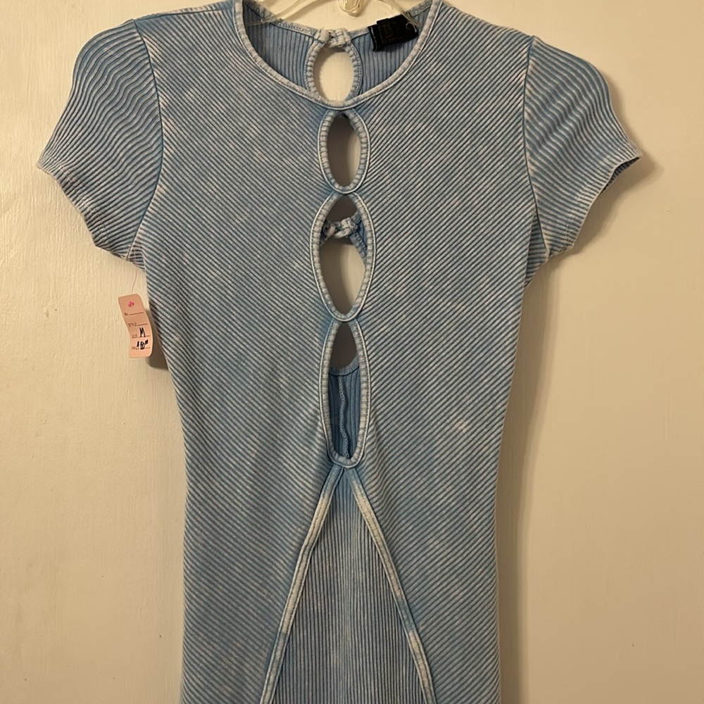 NWT boutique romper 1 piece runsie Light Blue Ribbed Jumpsuit short sleeve - Picture 5 of 9